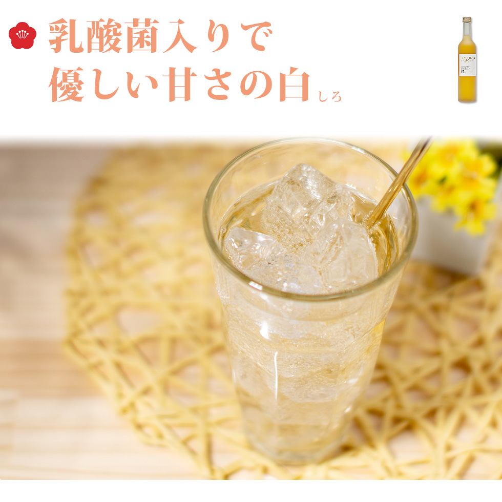 梅の花由来の乳酸菌とオリゴ糖配合の白は、南高梅の酸味と甘みのバランスが取れた味わいです。