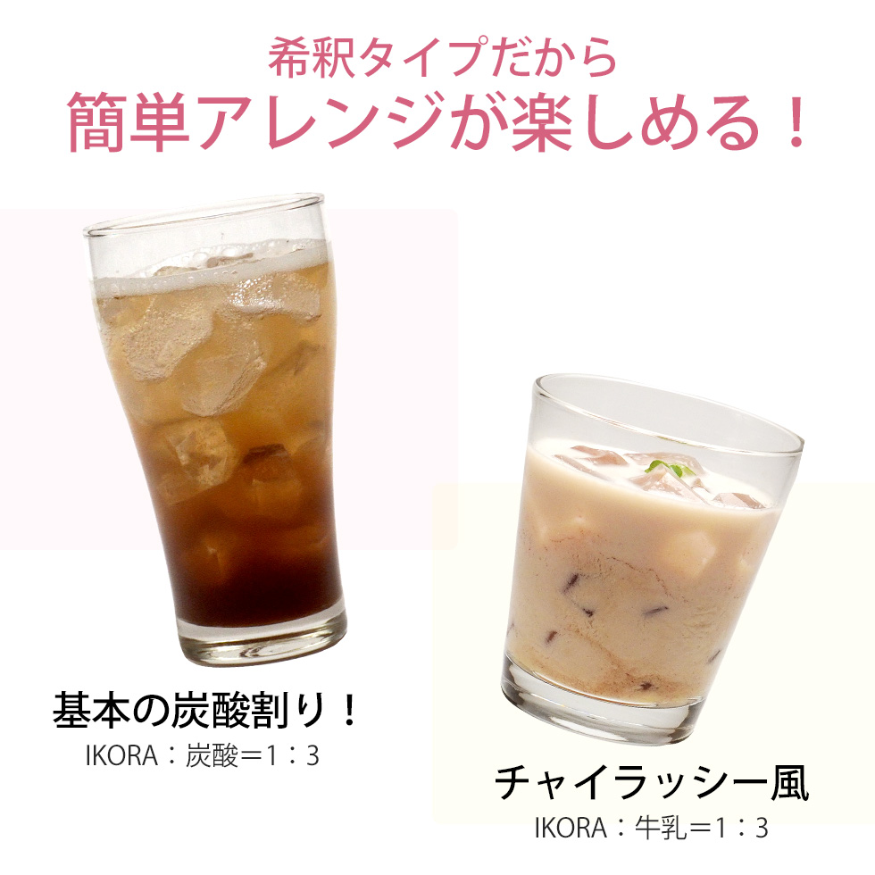 希釈タイプなので簡単アレンジが楽しめます！基本の炭酸割りやチャイのラッシー風など！